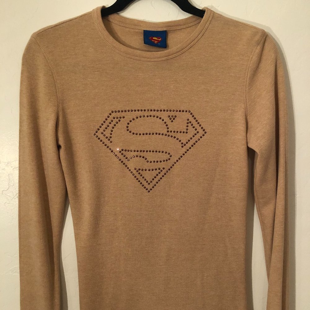 FINAL! SUPERMAN! TAN THERMAL KNIT LONG SLEEVE SHIRT UNISEX